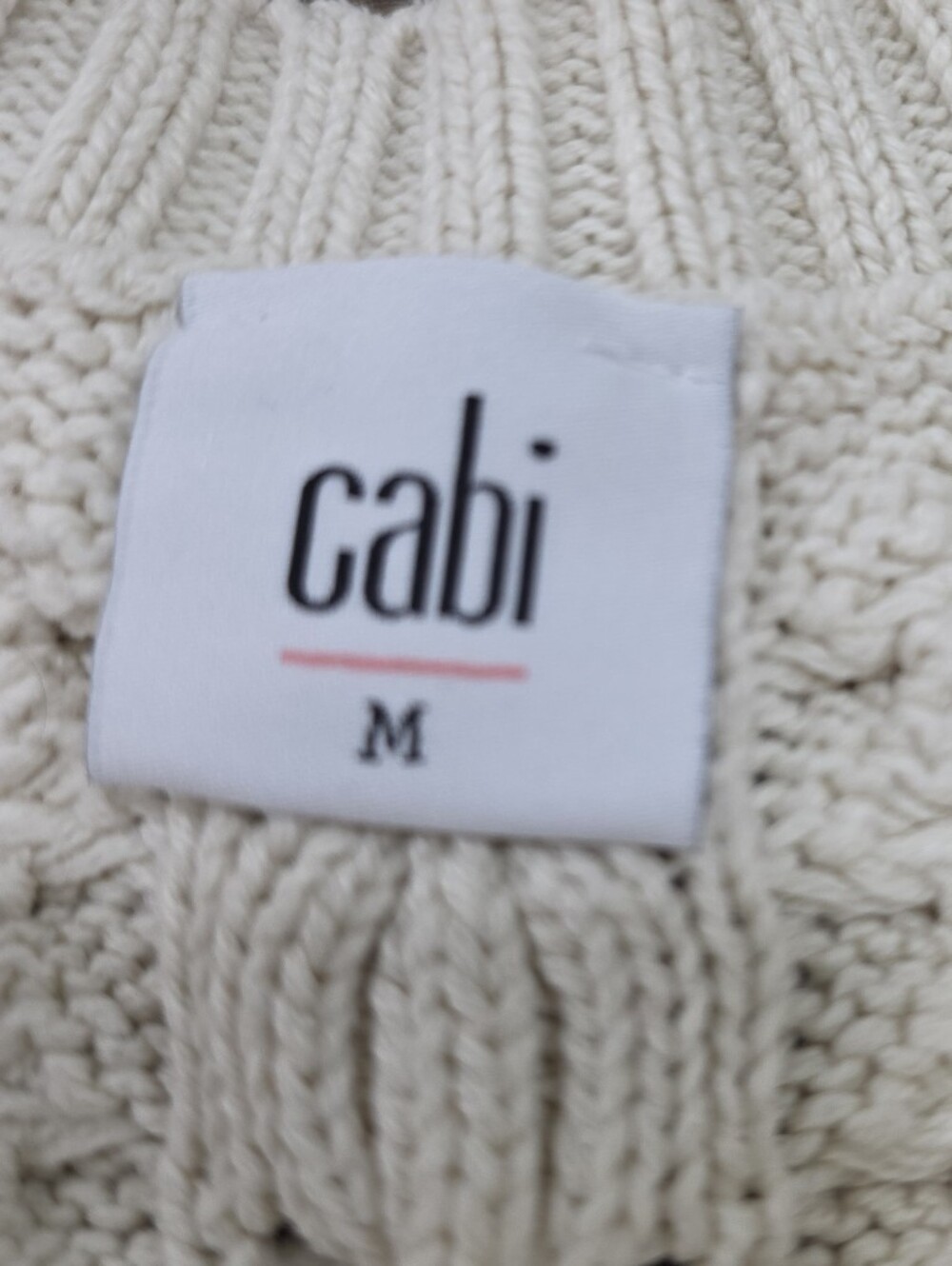 CAbi Cream Cable Knit Lace-Up Back Pullover Sweater, Size Medium - Picture 9 of 9